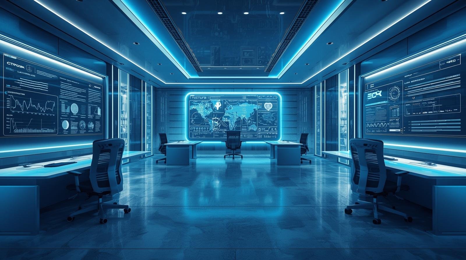 Modern secure workplace with cybersecurity and productivity systems